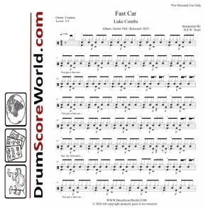 Luke Combs - Fast Car | Drum Sheet